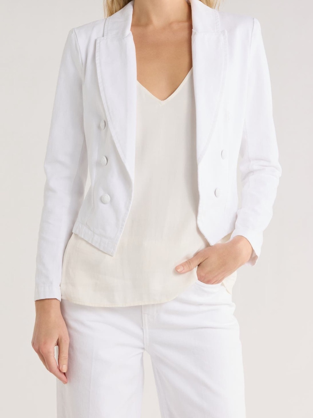 L'AGENCE White Double-Breasted Cropped Blazer